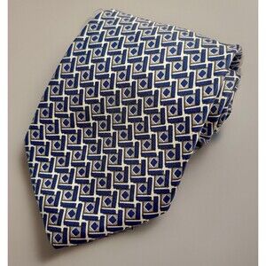 Brooks Brothers All Silk Men's Necktie Blue/Tan Geometric Pattern Made in USA